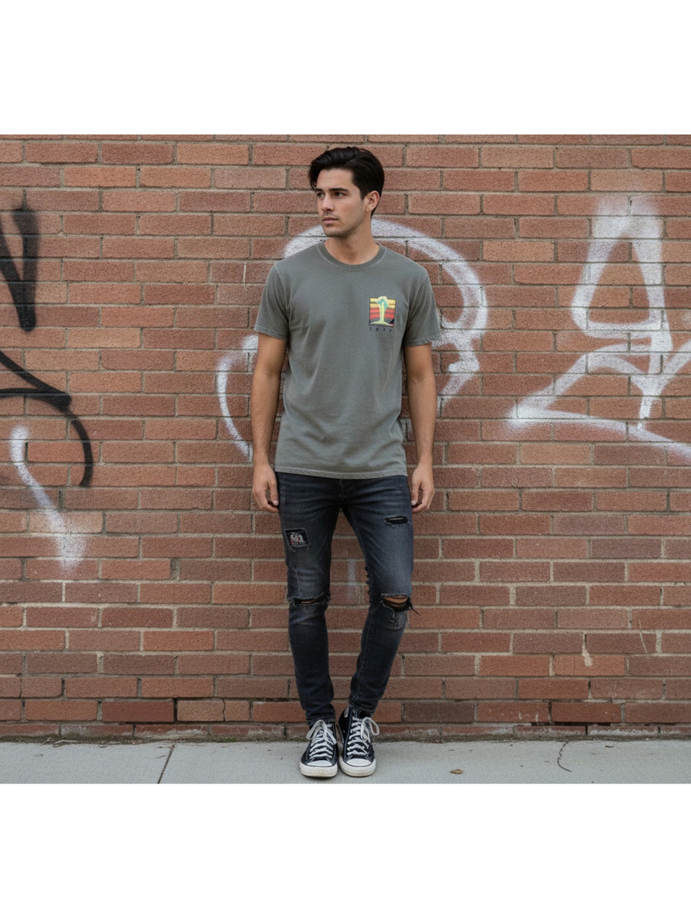 Yellowstone Double-Sided Graphic Logo Crew Neck Short Sleeve T-Shirt Gray M